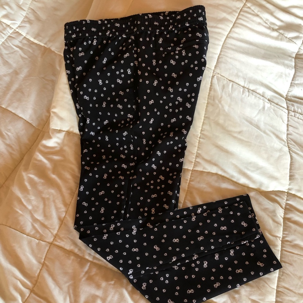 Black Pants with Small White Floral Print